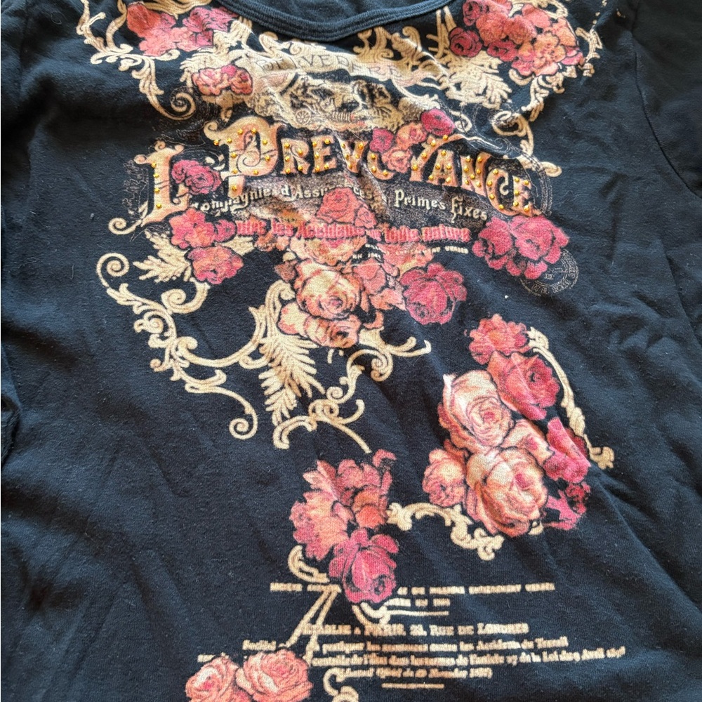 Black Graphic Tee with Floral Design